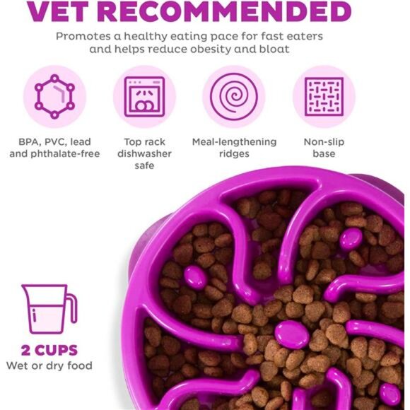 Dog Bowl feeder Puppy bowl Slow Feeder Medium size Purple - Picture 5 of 7